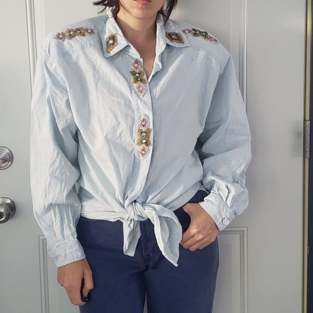 90s Beaded Denim Western‎ Shirt